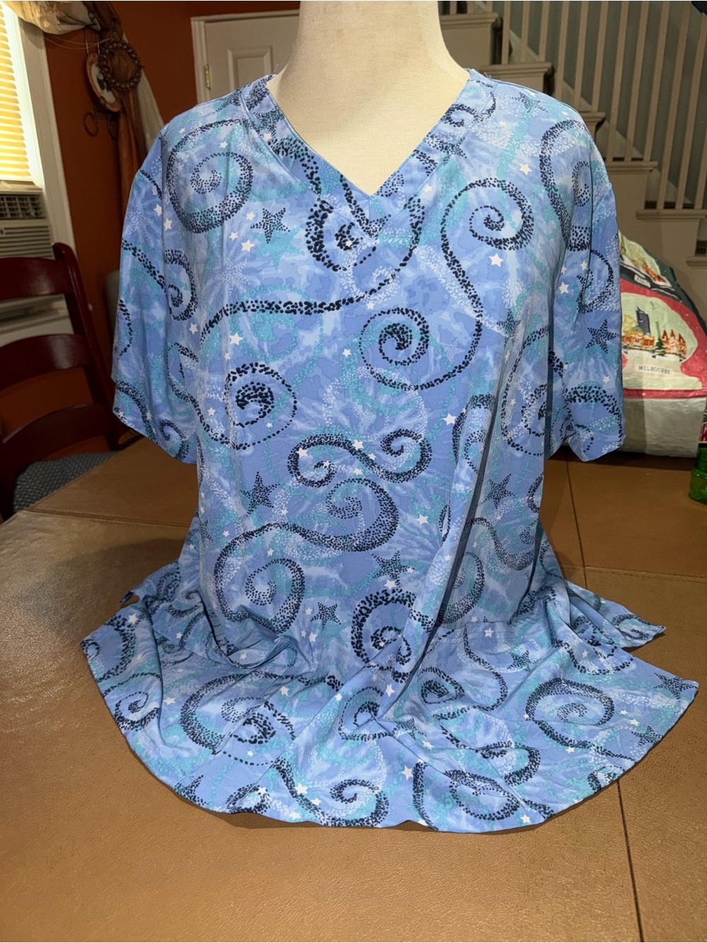 Light Blue V-Neck Printed Women’s Scrub Top
